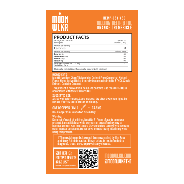 Moonwlkr Delta 8 Tincture 1,000mg - Orange - Image 2